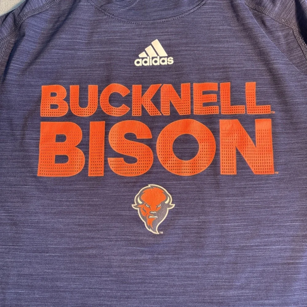 Adidas Bucknell Bison Mens Large Navy Blue Climalite Long Sleeve Hoodie Shirt